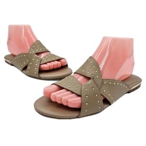 New Alfani Womans Danicah Studded Sandal Criss Cross Flat Bottom Brown 7.5